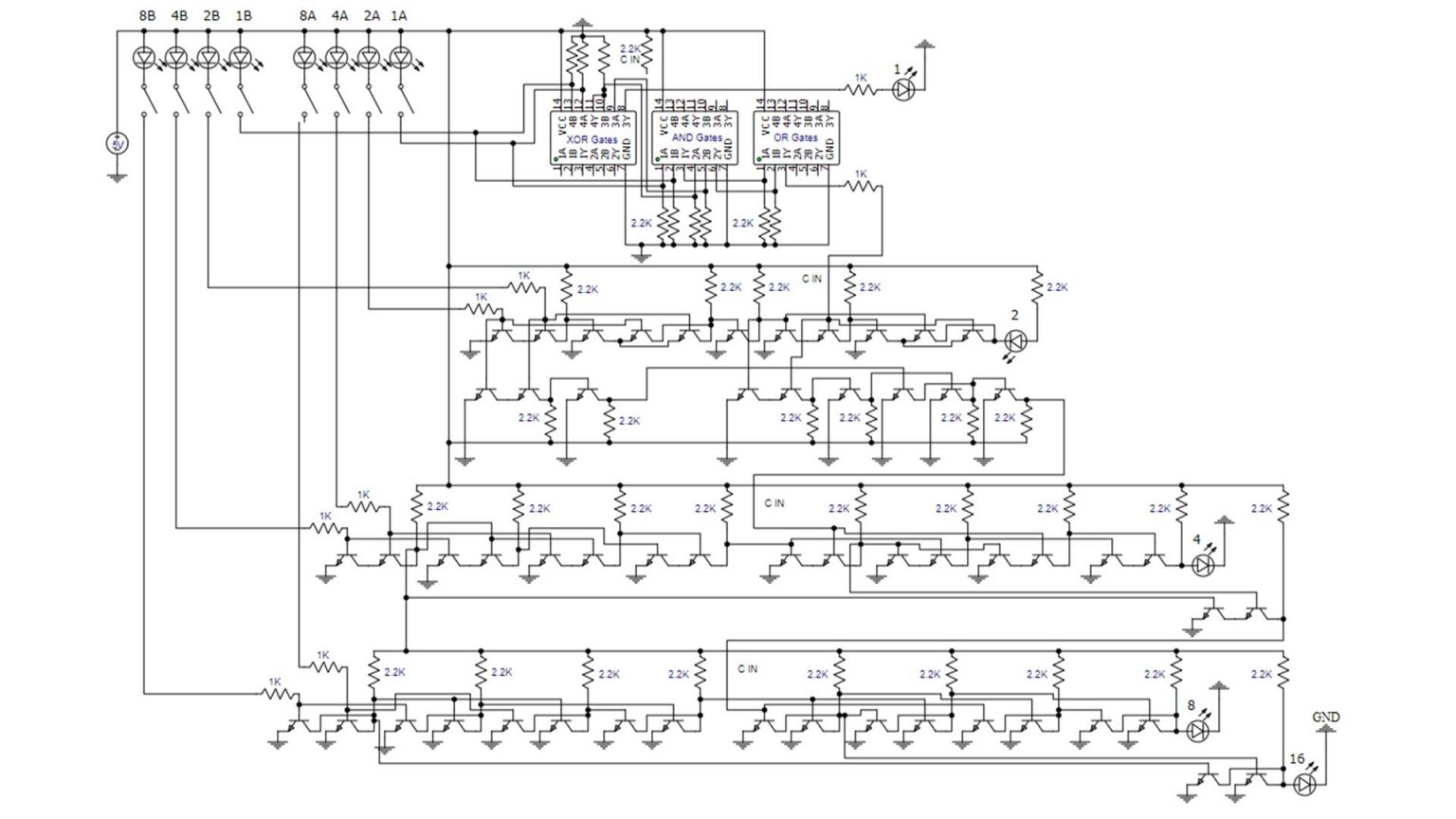 4 Bit Calculator Built Using Individual Transistors